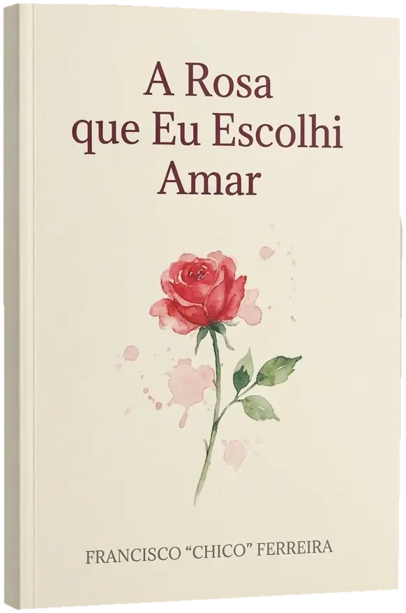 Capa do livro A Rosa que Eu Escolhi Amar, de Francisco "Chico" Ferreira, com uma rosa vermelha em aquarela sobre fundo creme.